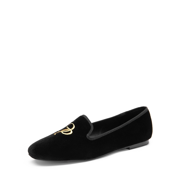 Velvet Embroidery Flats - BLACK GOLD -  0