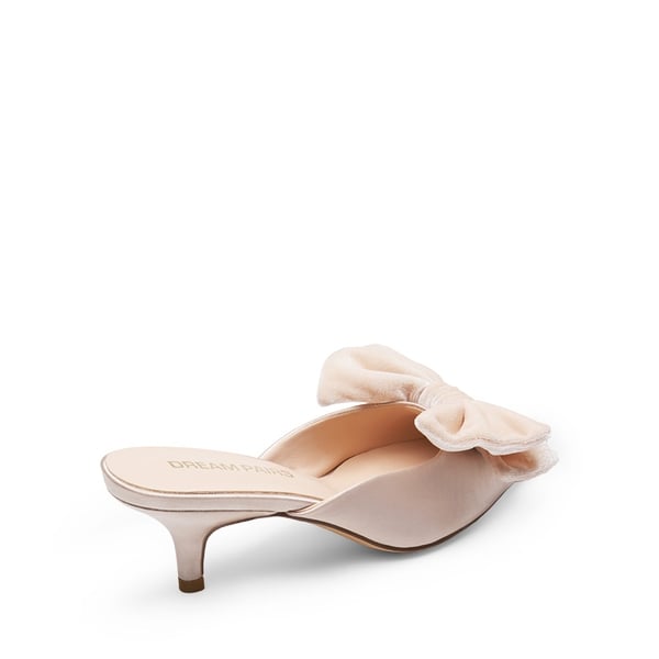 Velvet Bow Kitten Heeled Mules - CHAMPAGNE - 2