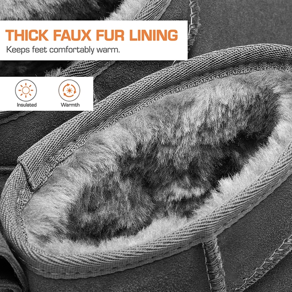 [FuzzyClassic Mini Boot] Splash-Proof Slip-On Suede Snow Boots - GREY - 8