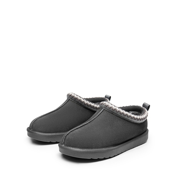[FuzzyEasy Women's Slip-on] Embroidered Suede Fuzzy Cozy Slippers - GREY - 5