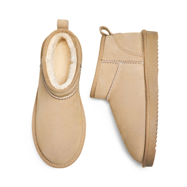 [FuzzyClassic Mini Boot] Splash-Proof Slip-On Suede Snow Boots - SAND - 4