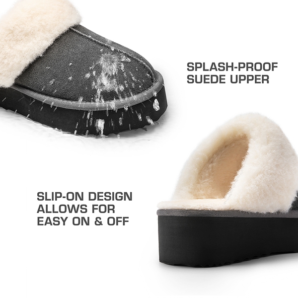 [FuzzyEasy Platform Slipper] Faux Fur Lining Platform Slippers - GREY - 6