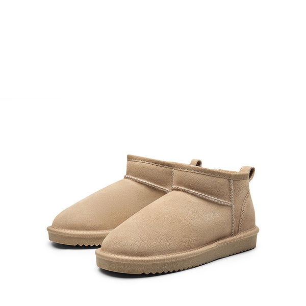 [FuzzyClassic Mini Boot] Splash-Proof Slip-On Suede Snow Boots - SAND - 5