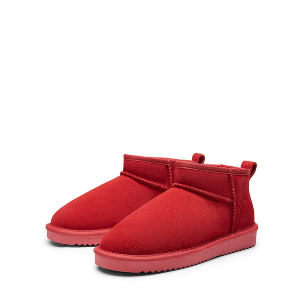 [FuzzyClassic Mini Boot] Splash-Proof Slip-On Suede Snow Boots - RED - 5