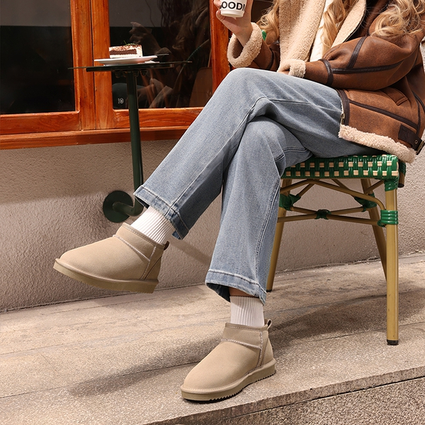 [FuzzyClassic Mini Boot] Splash-Proof Slip-On Suede Snow Boots - SAND - 2