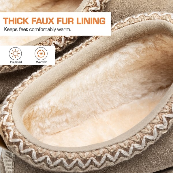 [FuzzyEasy Women's Slip-on] Embroidered Suede Fuzzy Cozy Slippers - SAND - 8