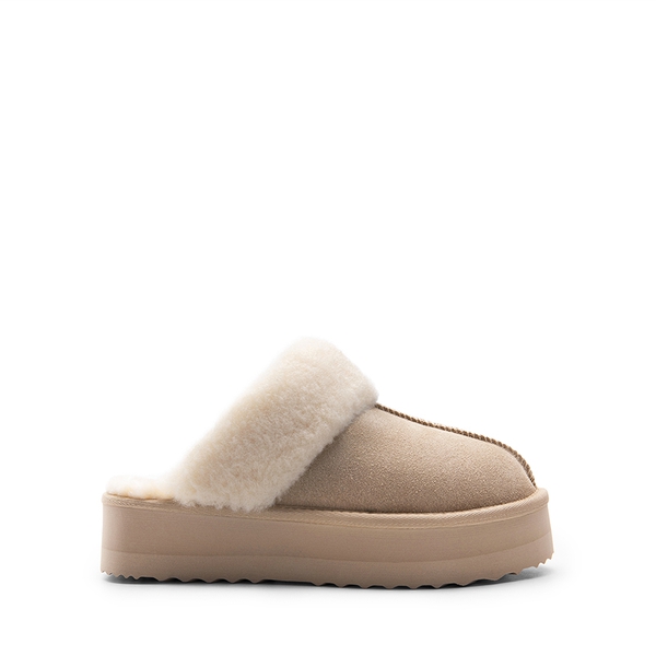 [FuzzyEasy Platform Slipper] Faux Fur Lining Platform Slippers - SAND - 3