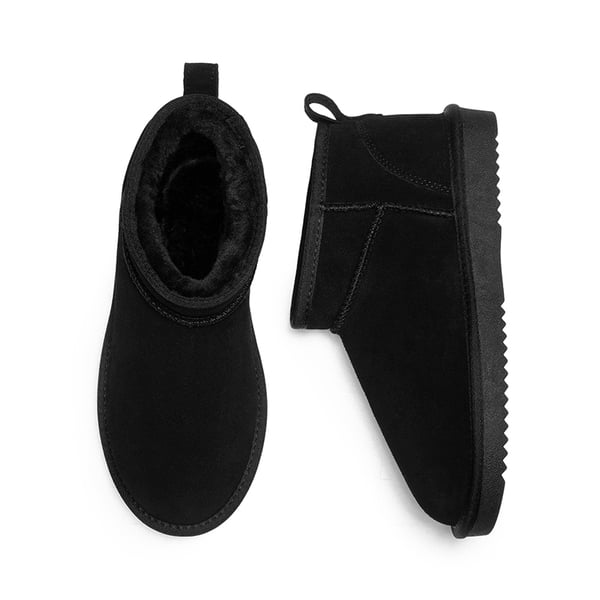 [FuzzyClassic Mini Boot] Splash-Proof Slip-On Suede Snow Boots - BLACK - 4
