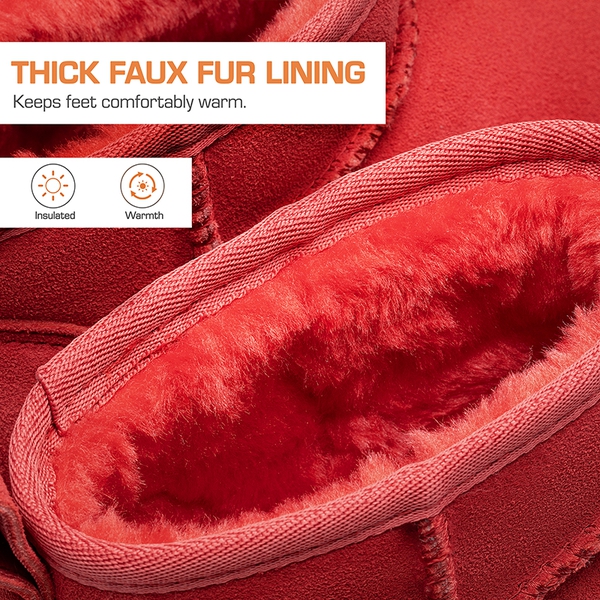[FuzzyClassic Mini Boot] Splash-Proof Slip-On Suede Snow Boots - RED - 8