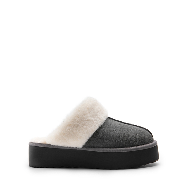 [FuzzyEasy Platform Slipper] Faux Fur Lining Platform Slippers - GREY - 3