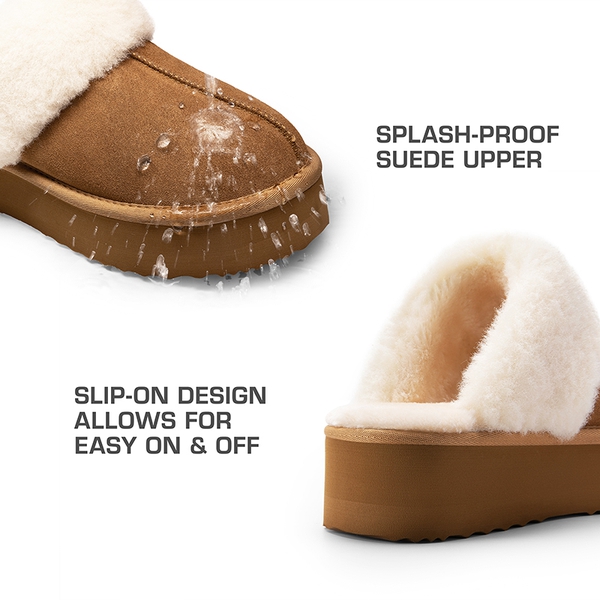 [FuzzyEasy Platform Slipper] Faux Fur Lining Platform Slippers - CHESTNUT - 6