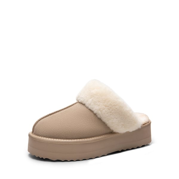 [FuzzyEasy Platform Slipper] Faux Fur Lining Platform Slippers - SAND -  0