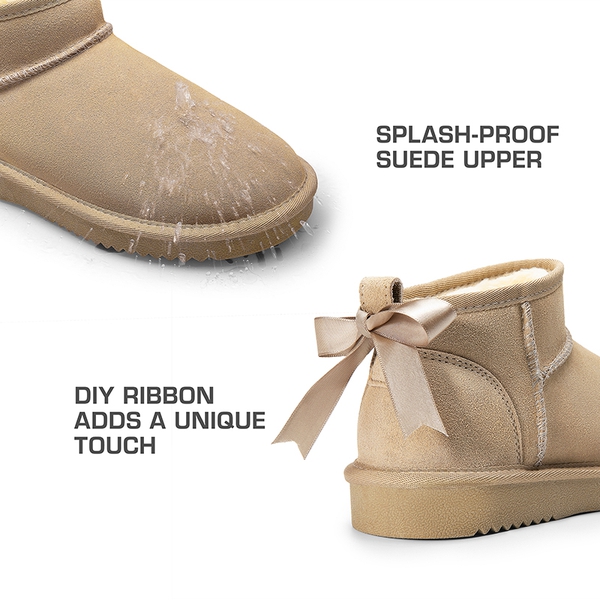 [FuzzyClassic Mini Boot] Splash-Proof Slip-On Suede Snow Boots - SAND - 6