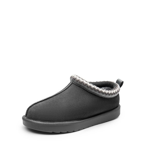 [FuzzyEasy Women's Slip-on] Embroidered Suede Fuzzy Cozy Slippers - GREY -  0