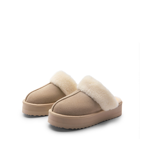 [FuzzyEasy Platform Slipper] Faux Fur Lining Platform Slippers - SAND - 5