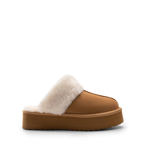 [FuzzyEasy Platform Slipper] Faux Fur Lining Platform Slippers - CHESTNUT - 3