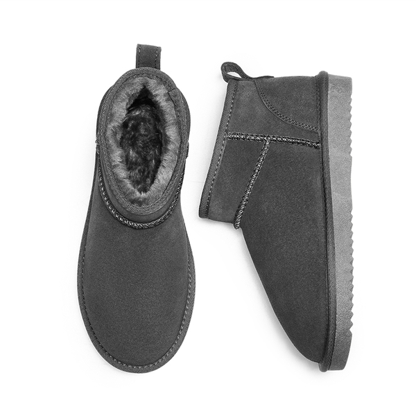 [FuzzyClassic Mini Boot] Splash-Proof Slip-On Suede Snow Boots - GREY - 4