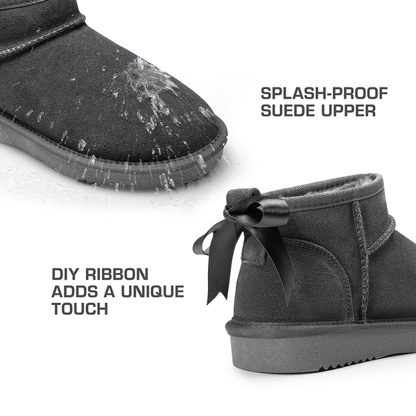 [FuzzyClassic Mini Boot] Splash-Proof Slip-On Suede Snow Boots - GREY - 6