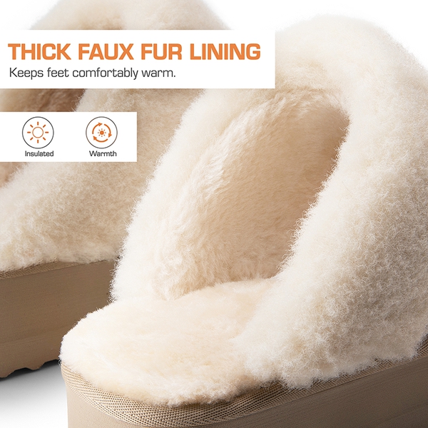 [FuzzyEasy Platform Slipper] Faux Fur Lining Platform Slippers - SAND - 8