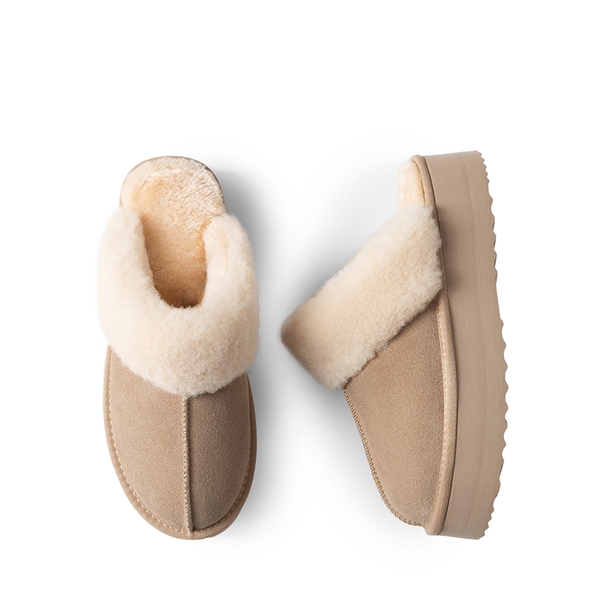 [FuzzyEasy Platform Slipper] Faux Fur Lining Platform Slippers - SAND - 4