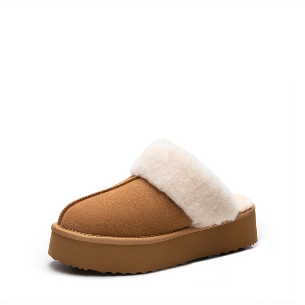 [FuzzyEasy Platform Slipper] Faux Fur Lining Platform Slippers - CHESTNUT -  0