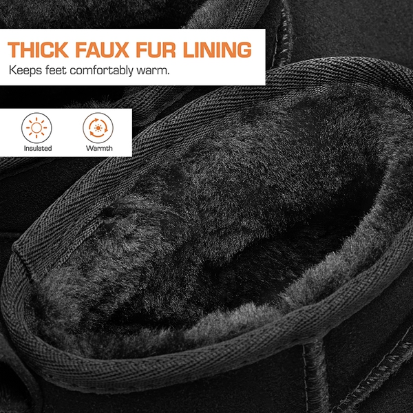 [FuzzyClassic Mini Boot] Splash-Proof Slip-On Suede Snow Boots - BLACK - 8