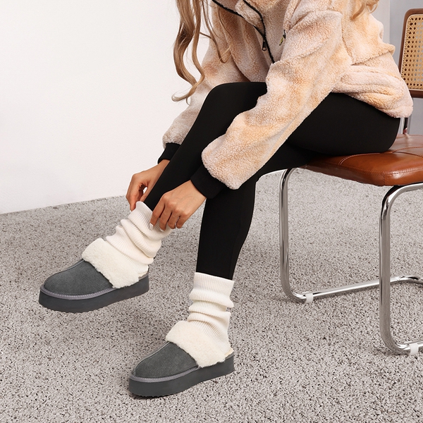[FuzzyEasy Platform Slipper] Faux Fur Lining Platform Slippers - GREY - 2