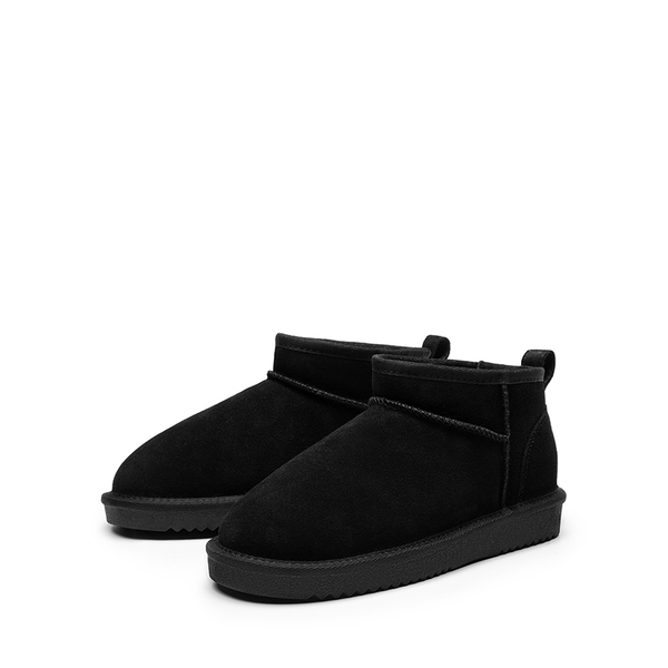 [FuzzyClassic Mini Boot] Splash-Proof Slip-On Suede Snow Boots - BLACK - 5