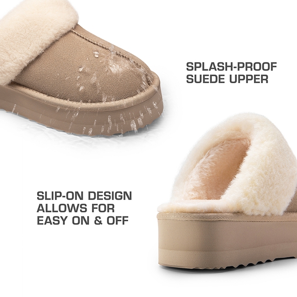 [FuzzyEasy Platform Slipper] Faux Fur Lining Platform Slippers - SAND - 6