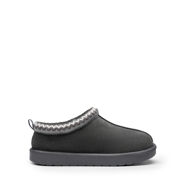 [FuzzyEasy Women's Slip-on] Embroidered Suede Fuzzy Cozy Slippers - GREY - 3