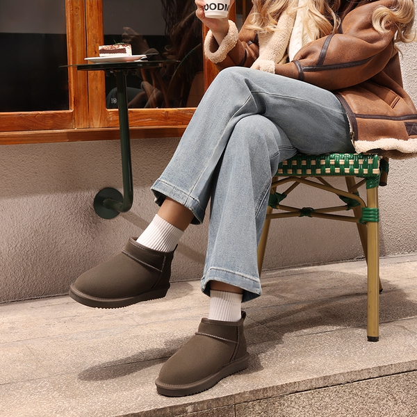[FuzzyClassic Mini Boot] Splash-Proof Slip-On Suede Snow Boots - TAUPE - 2