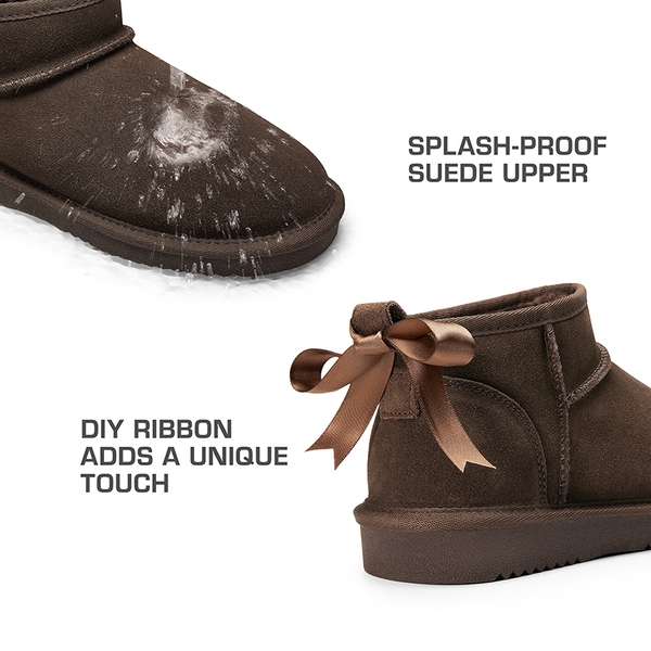 [FuzzyClassic Mini Boot] Splash-Proof Slip-On Suede Snow Boots - TAUPE - 6