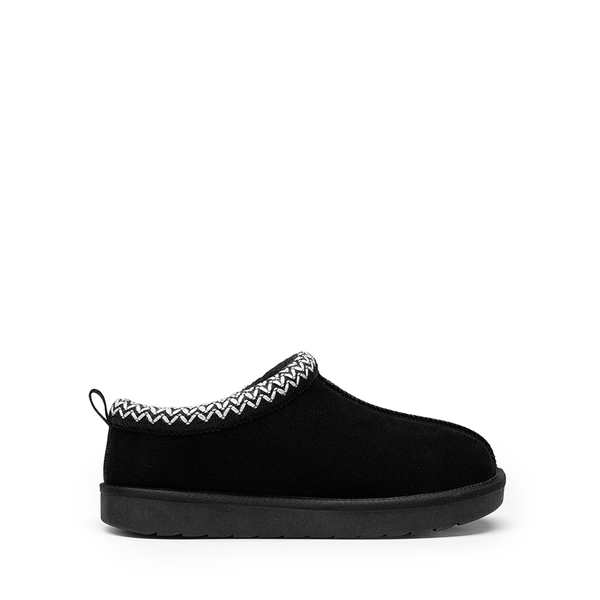 [FuzzyEasy Women's Slip-on] Embroidered Suede Fuzzy Cozy Slippers - BLACK - 3