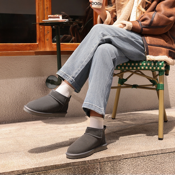 [FuzzyClassic Mini Boot] Splash-Proof Slip-On Suede Snow Boots - GREY - 2