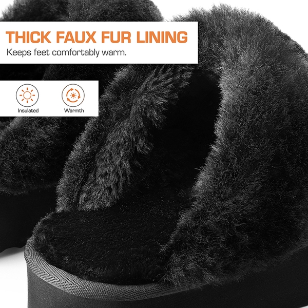 [FuzzyEasy Platform Slipper] Faux Fur Lining Platform Slippers - BLACK - 8