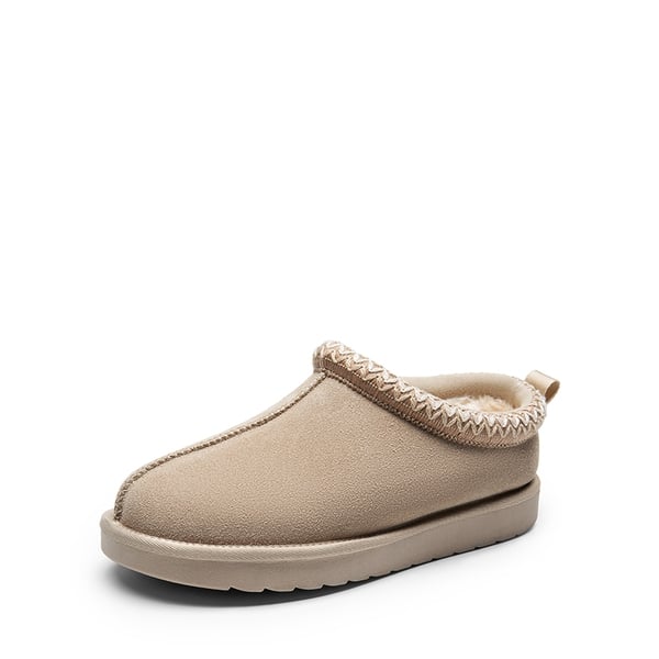 [FuzzyEasy Women's Slip-on] Embroidered Suede Fuzzy Cozy Slippers - SAND -  0
