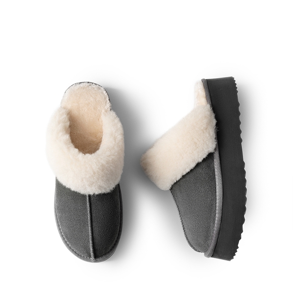 [FuzzyEasy Platform Slipper] Faux Fur Lining Platform Slippers - GREY - 4