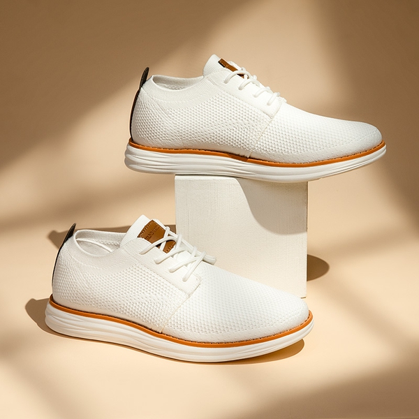 [KnitFlex Breeze] Men's Knitted Oxford Sneaker Shoes - WHITE - 8