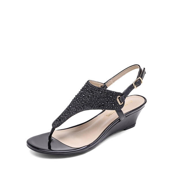 Low Wedge Dress Sandals - BLACK -  0