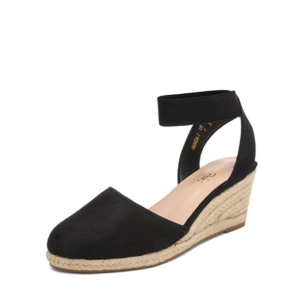 Ankle Strap Closed-Toe Espadrille Wedge Sandals - BLACK -  0
