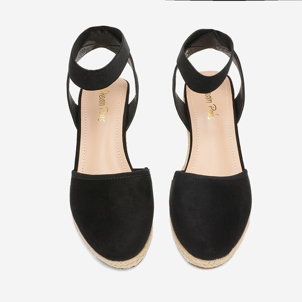 Ankle Strap Closed-Toe Espadrille Wedge Sandals - BLACK - 2