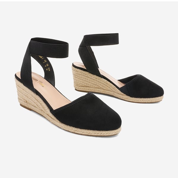 Ankle Strap Closed-Toe Espadrille Wedge Sandals - BLACK - 3