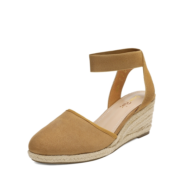 Ankle Strap Closed-Toe Espadrille Wedge Sandals - CAMEL -  0