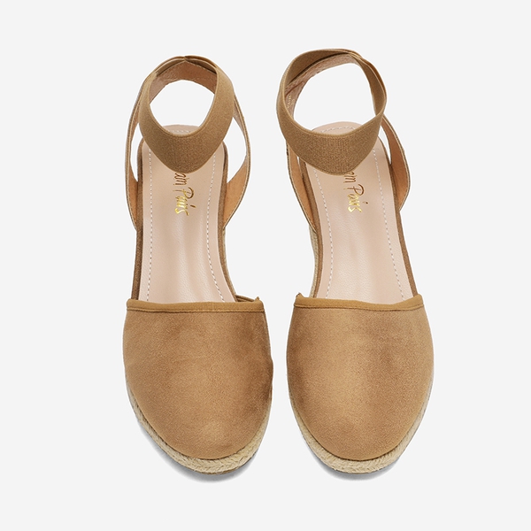 Ankle Strap Closed-Toe Espadrille Wedge Sandals - CAMEL - 2