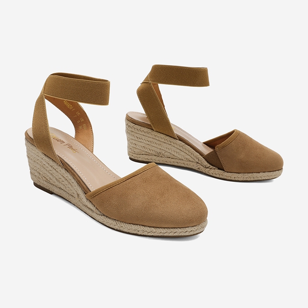 Ankle Strap Closed-Toe Espadrille Wedge Sandals - CAMEL - 3