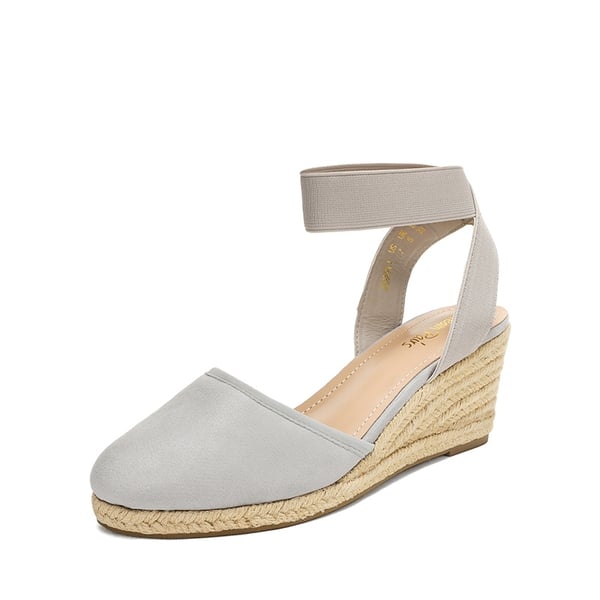 Ankle Strap Closed-Toe Espadrille Wedge Sandals - GREY -  0