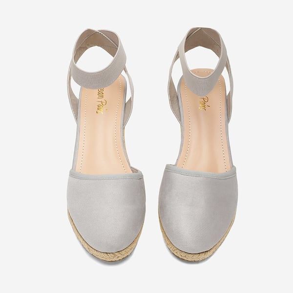 Ankle Strap Closed-Toe Espadrille Wedge Sandals - GREY - 2