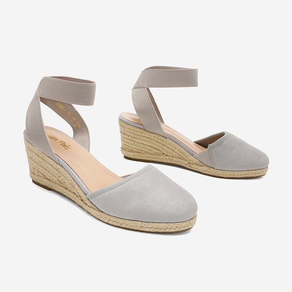 Ankle Strap Closed-Toe Espadrille Wedge Sandals - GREY - 3
