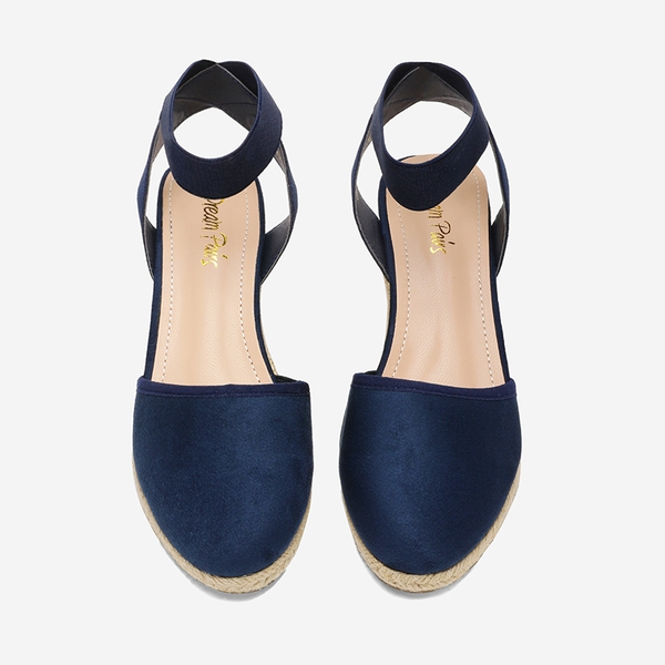 Ankle Strap Closed-Toe Espadrille Wedge Sandals - NAVY - 2