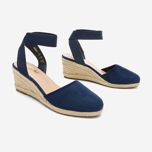 Ankle Strap Closed-Toe Espadrille Wedge Sandals - NAVY - 3